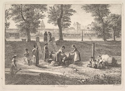 Escena al aire libre de mujeres en actividades domésticas en Nurnberg, siglo XIX de Johann Christian Erhard