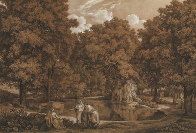 Paisaje arcadiano con tres figuras en un lago de Johann Christian Reinhart