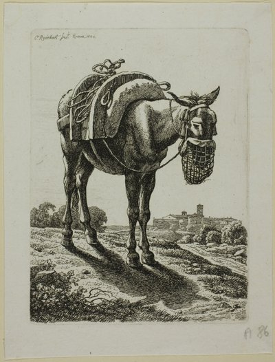 Alimentando a la mula - Frente, de Die Zweite Thierfolge de Johann Christian Reinhart