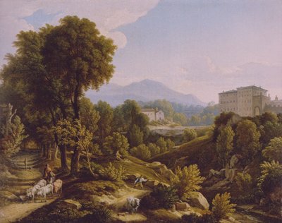 Alemán: Paisaje con vista del Palazzo Chigi en Ariccia. de Johann Christian Reinhart