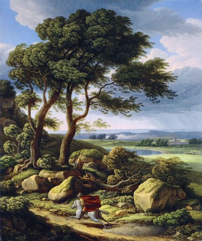 Alemán: Paisaje tormentoso con jinete. de Johann Christian Reinhart