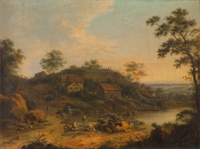 Paisaje montañoso con granjas de Johann Christian Vollerdt or Vollaert