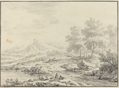 Dos hombres descansando cerca de un lago de Johann Christoph Dietzsch