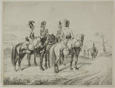 Cuatro coraceros en una pendiente de Johann Christoph Erhard