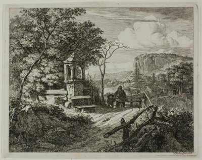 Recolector de Leña con un Niño, lámina dos de Die zwei grossen Landschaften mit den Betsäulen de Johann Christoph Erhard