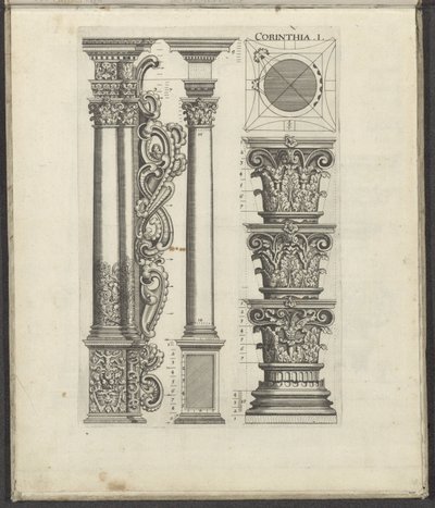 Columnas y capítulos del orden corintio Corintia .I. (título en el objeto) Cinco órdenes de arquitectura (título de la serie) de Johann Christoph Feinlein