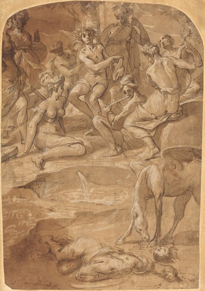 Apolo y las musas en el Monte Parnaso de Johann Christoph Storer