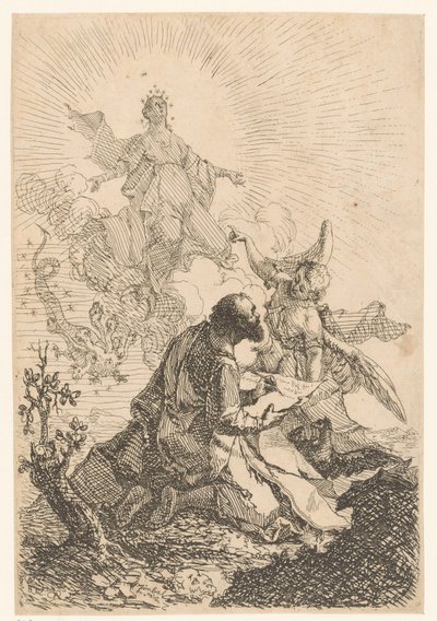 Juan tiene una visión en Patmos en la que la Virgen mata al dragón de siete cabezas. de Johann Cimbal