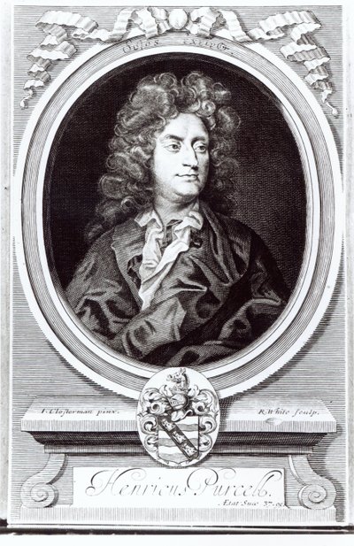 Retrato de Henry Purcell, compositor inglés, grabado por R. White, 1695 de Johann Closterman