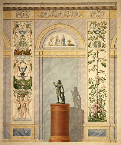 Dibujo de la decoración para la pared trasera del comedor del Palacio en Kassel de Johann Conrad Bromeis