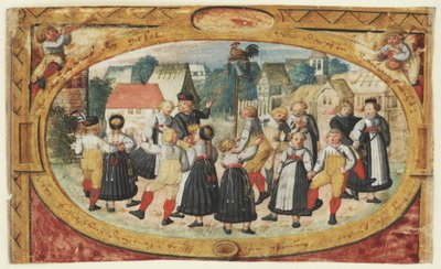 Miniatura de un juego infantil: niños bailando alrededor del gallo de Johann Daniel Schmied