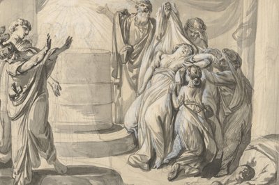 Escena de sacrificio antiguo, reverso: Boceto de un grupo de personas, 1779 de Johann Eleazar Schenau