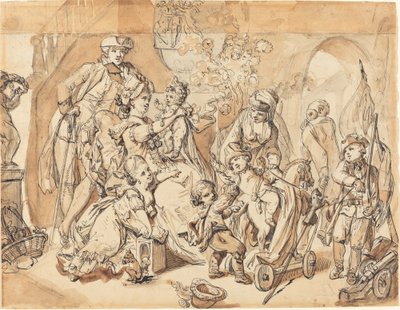 La familia feliz con niños jugando de Johann Eleazar Schenau