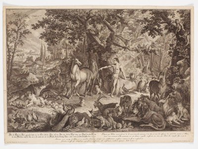 Adán da nombre a los animales de Johann Elias Ridinger
