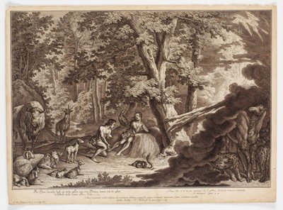 Dios descubre que Adán y Eva han comido del árbol del conocimiento de Johann Elias Ridinger
