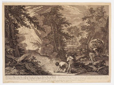 Dios descubre que Adán y Eva han comido del árbol de Johann Elias Ridinger