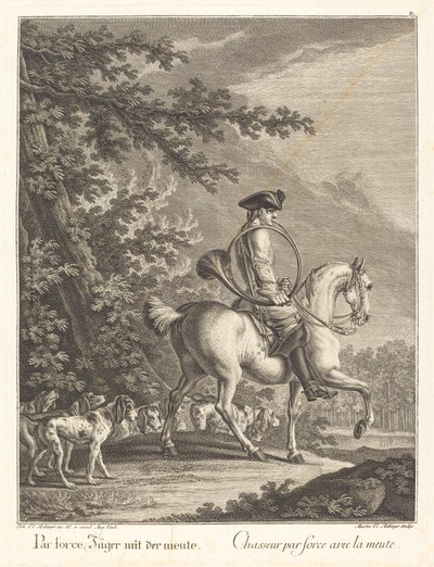 Cazador con una jauría de perros de Johann Elias Ridinger