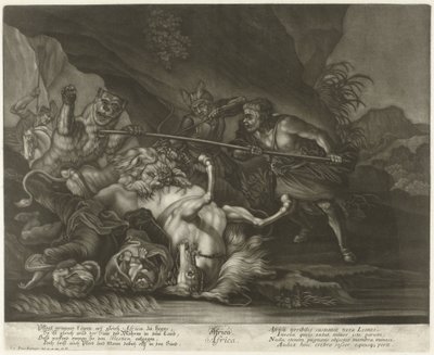 Caza de leones y osos África (título sobre objeto) de Johann Elias Ridinger
