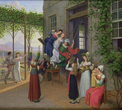 Jóvenes jugando en un columpio en un jardín cerca de Nápoles, 1823 de Johann Erdmann Hummel