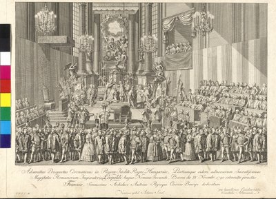 Coronación del emperador Leopoldo II al rey de Hungría en Bratislava el 15 de noviembre de 1790 (grabado en cobre) de Johann Ernst Mansfeld