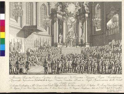 Coronación del emperador Leopoldo II al rey de Hungría en Bratislava el 15 de noviembre de 1790 (grabado en cobre) de Johann Ernst Mansfeld