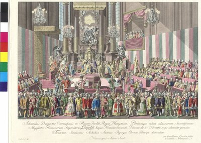 Coronación del emperador Leopoldo II al rey de Hungría en Bratislava el 15 de noviembre de 1790 (grabado en cobre) de Johann Ernst Mansfeld