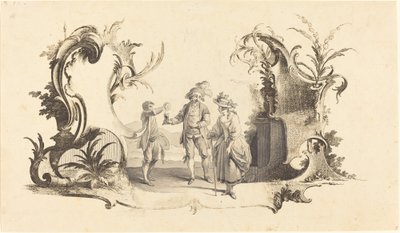 Cartucho moderno con una pareja joven siendo servida con vino de Johann Esaias Nilson