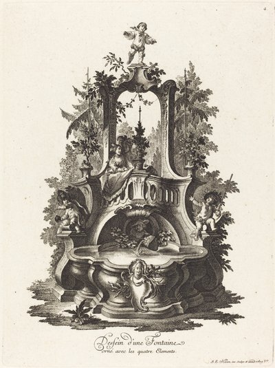 Diseño para una Fuente Decorada con los Cuatro Elementos de Johann Esaias Nilson