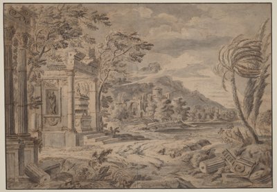 Ruinas antiguas en la costa de una montaña de Johann Franciscus Ermels