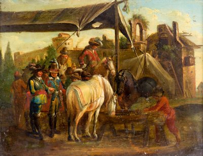 Un mercado de caballos de Johann Friedrich (manner of) Morgenstern