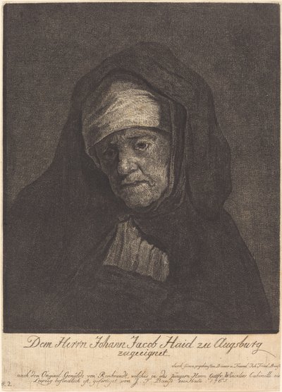 Cabeza de una mujer anciana de Johann Friedrich Bause after Rembrandt van Rijn