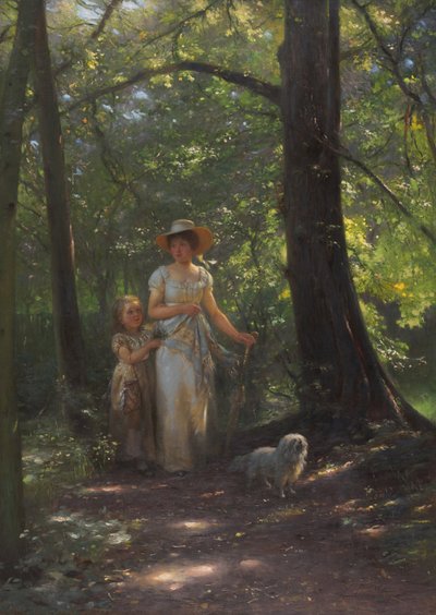 Señora con un perro en el bosque de hayas de Johann Friedrich Engel