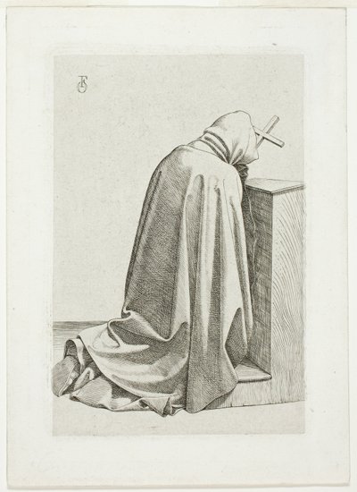 Peregrino arrodillado con cruz y libro de Johann Friedrich Overbeck