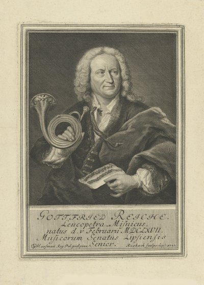 Retrato del trompetista y compositor Gottfried Reiche 1667-1734, 1727 de Johann Friedrich Rosbach