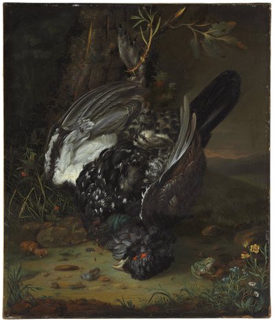 Un gallo negro en un paisaje boscoso, 1747 de Johann Friedrich von Grooth