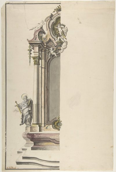 Diseño para un Altar Aedicular con San Pablo a la Izquierda, mediados del siglo XVIII de Johann Georg Dirr