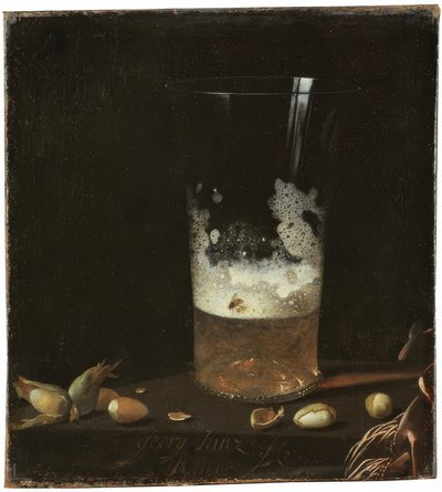 Naturaleza muerta con vaso de cerveza y nueces de Johann Georg Hainz
