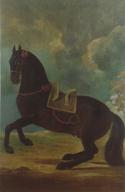 El semental bay con silla española de Johann Georg Hamilton