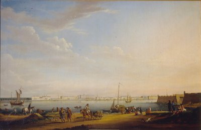 Vista de la Plaza del Palacio y el Jardín de Verano desde el Distrito de Petersburgo de Johann Georg Mayr