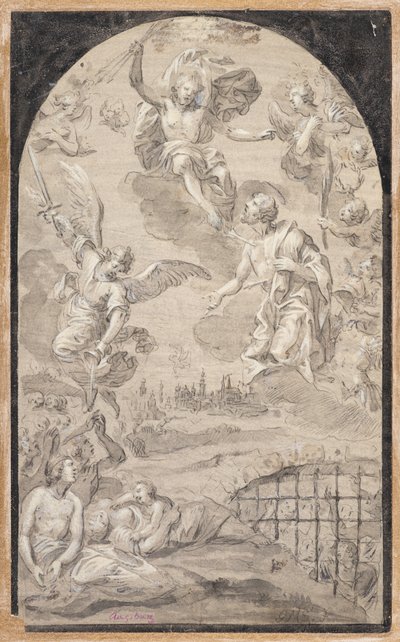Santo que intercede ante Cristo para que no lance el rayo sobre la ciudad de Augsburgo de Johann Georg Melchior (1625 1705) Schmittner