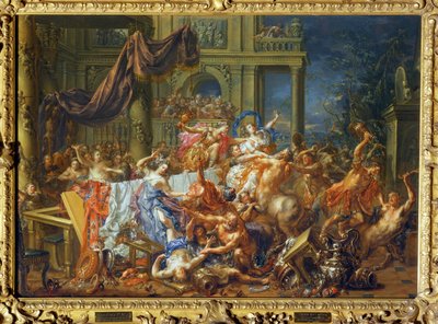 La batalla entre centauros y Lapiths, una tribu legendaria de Thassalia ... de Johann Georg Platzer