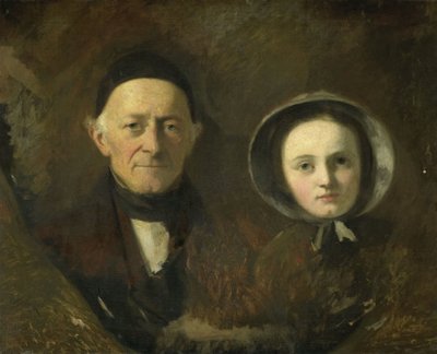 Retrato de Johann Joseph Hermann, suegro del artista, con su nieta Ida Schwartze, la hija mayor del artista de Johann Georg Schwartze
