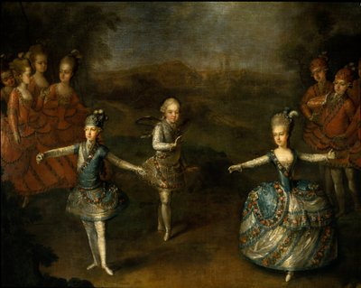 Representación del ballet El triunfo del amor de Christoph Willibald Gluck en Schönbrunn en el matrimonio de José II con María Josefina Antonieta de Baviera el 24 de enero de 1765 (detalle) de Johann Georg Weikert