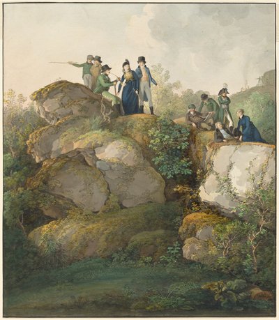 Una fiesta real admirando la puesta de sol en la cima de la montaña Hesselberg, 1801 de Johann Georg von Dillis