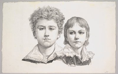 Retrato de los Niños Rabe: Hermann, de 14 años y Edmond, de 7 años, reverso: prueba antes de correcciones, 1822. de Johann Gottfried Schadow