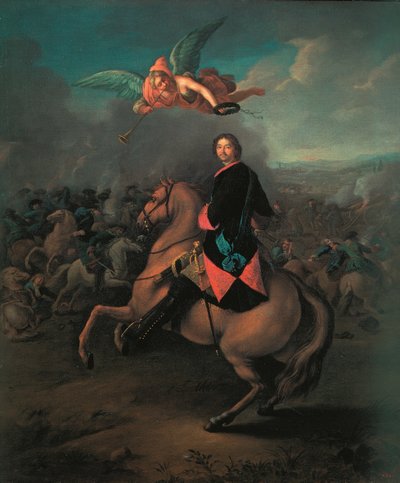 Pedro I en la batalla de Poltava, 1710s de Johann Gottfried Tannauer