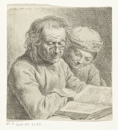 Hombre y niño leyendo en un libro de Johann Gottlieb Glume