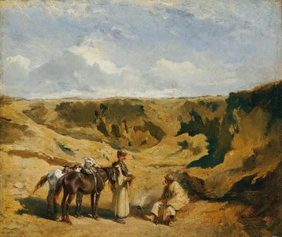 Dos húngaros con dos caballos en la Puszta de Johann Gualbert Raffalt