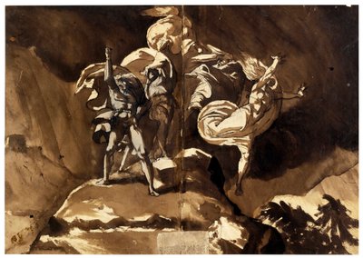 Las brujas flotando sobre Macbeth y Banquo de Johann Heinrich Füssli