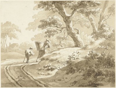 Paisaje con una mujer y un niño en un camino rural de Johann Heinrich Keller (II) (possibly)